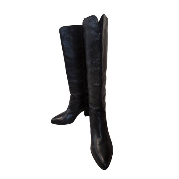 Frye Black Leather Western Knee-High Boots Size 10M Pointed Toe - Picture 15 of 17